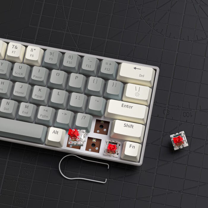 T62 (63 Keys) Mechanical Keyboard, RGB Backlit, Hot-swappable, White & Grey Beige (Red switches) – Image 7