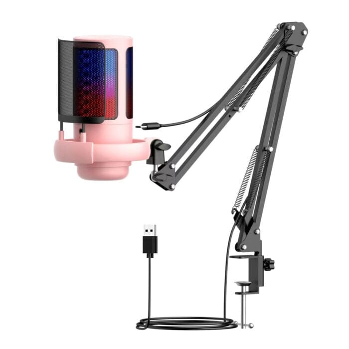 ME6S-35 USB Microphone for PC, Gaming Mic for PS4/ PS5/ Mac/Phone,Condenser Microphone with Touch Mute,RGB Lighting,Gain knob (Pink)