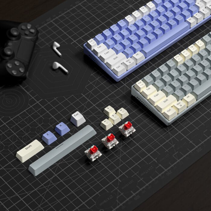 Zifriend T62 (63 Keys) Mechanical Keyboard, RGB Backlit, Hot-swappable, White & Purple (Blue switches) – Image 11