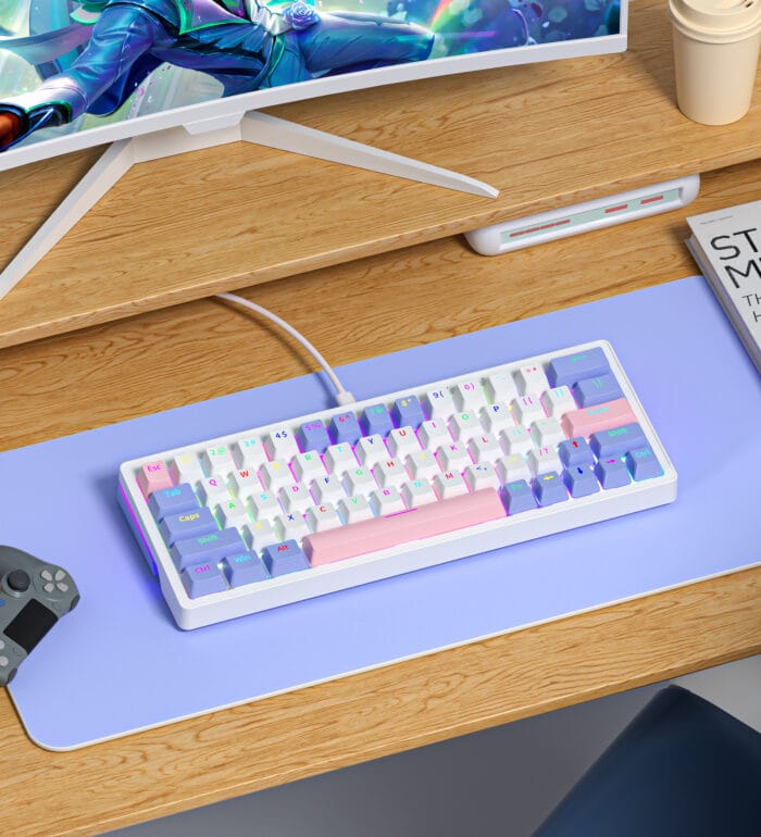 ZA63 Hot Swappable Wired Full Rgb Mechanical Keyboard – Tnt Yellow Switch (Linear) Wired (Pink) – Image 4