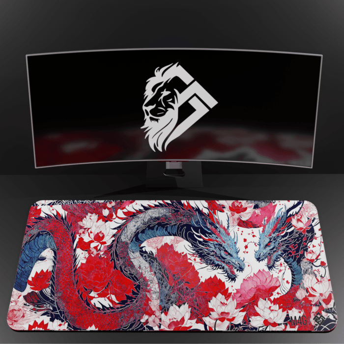 Golden lions series Mouse pad Red and White Dragon 900x400mm/4mm – Image 2