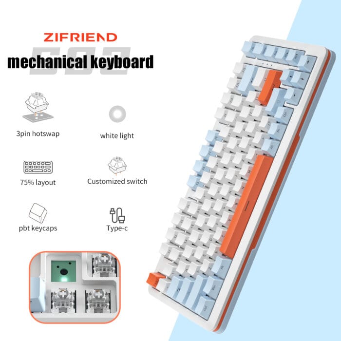 S82 Wired Swappable 3pin Switch keyboard Mechanical 75% Gasket LED Backlit Gaming Mechanical Keyboard 82 Keys Outemu Silver Single Light (salamon) – Image 9