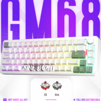 Golden Lion GM68 65% Hot-Swappable 3-Pin Full RGB Lighting USB-C VIA Interface Red/Silver Switches Compact Gaming Keyboard (white)