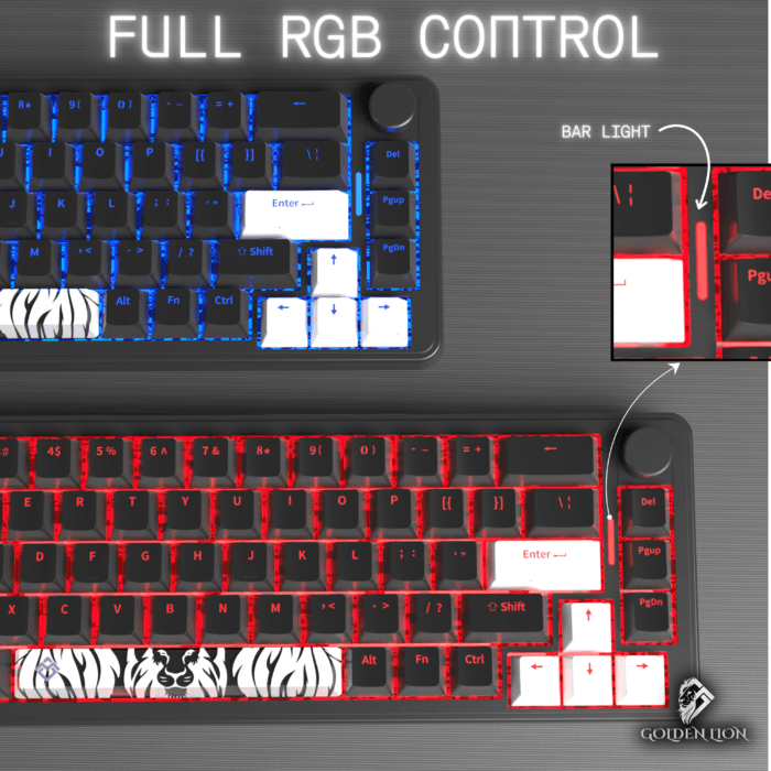 Golden Lion GM68 65% Hot-Swappable 3-Pin Full RGB Lighting USB-C VIA Interface Red/Silver Switches Compact Gaming Keyboard (black) – Image 11