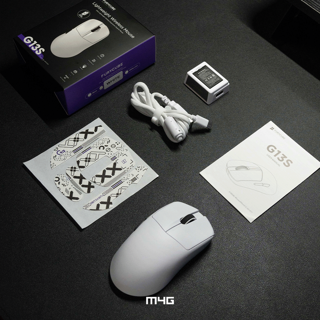 M4G x FURYCUBE G13S Wireless Gaming Mouse with Swappable Battery (White) – Image 5